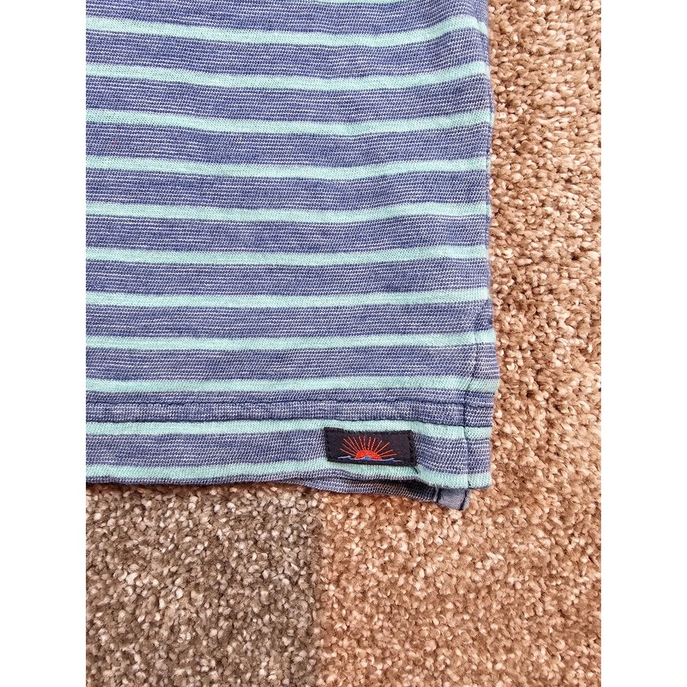 Faherty Brand Mens Large Indigo Dyed Striped Short Sleeve Polo Shirt Blue Green - Picture 9 of 15
